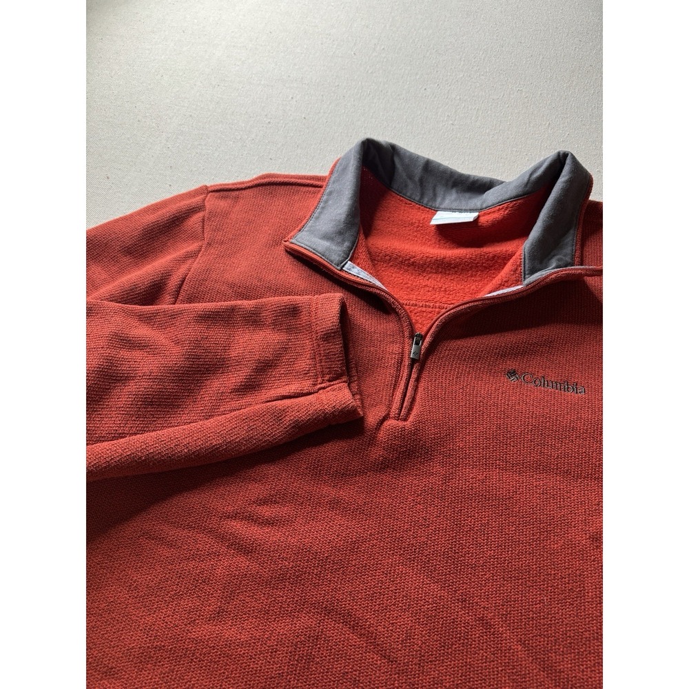Columbia Outdoor High Neck 1/4 Zip Up Orange Knit Pullover Sweatshirt Men's XL